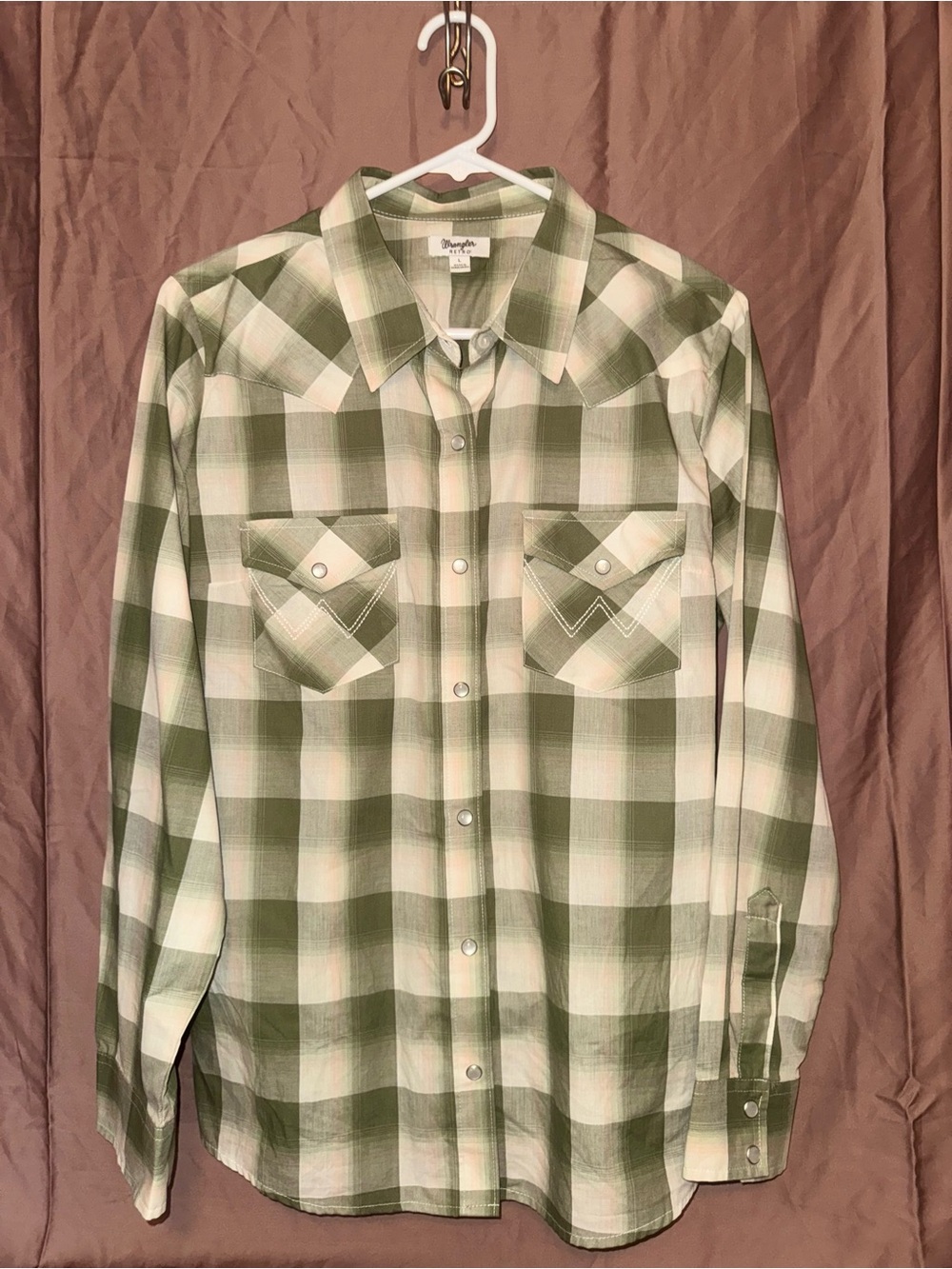 Wrangler Olive and Cream Plaid Western Button-Down Shirt